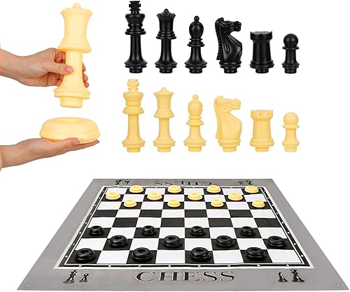 Miniatura 4 de Juego de ajedrez gigante para exteriores, piezas de ajedrez de plástico de gran tamaño con bases, tapete de ajedrez ligero de 71 pulgadas, juegos de