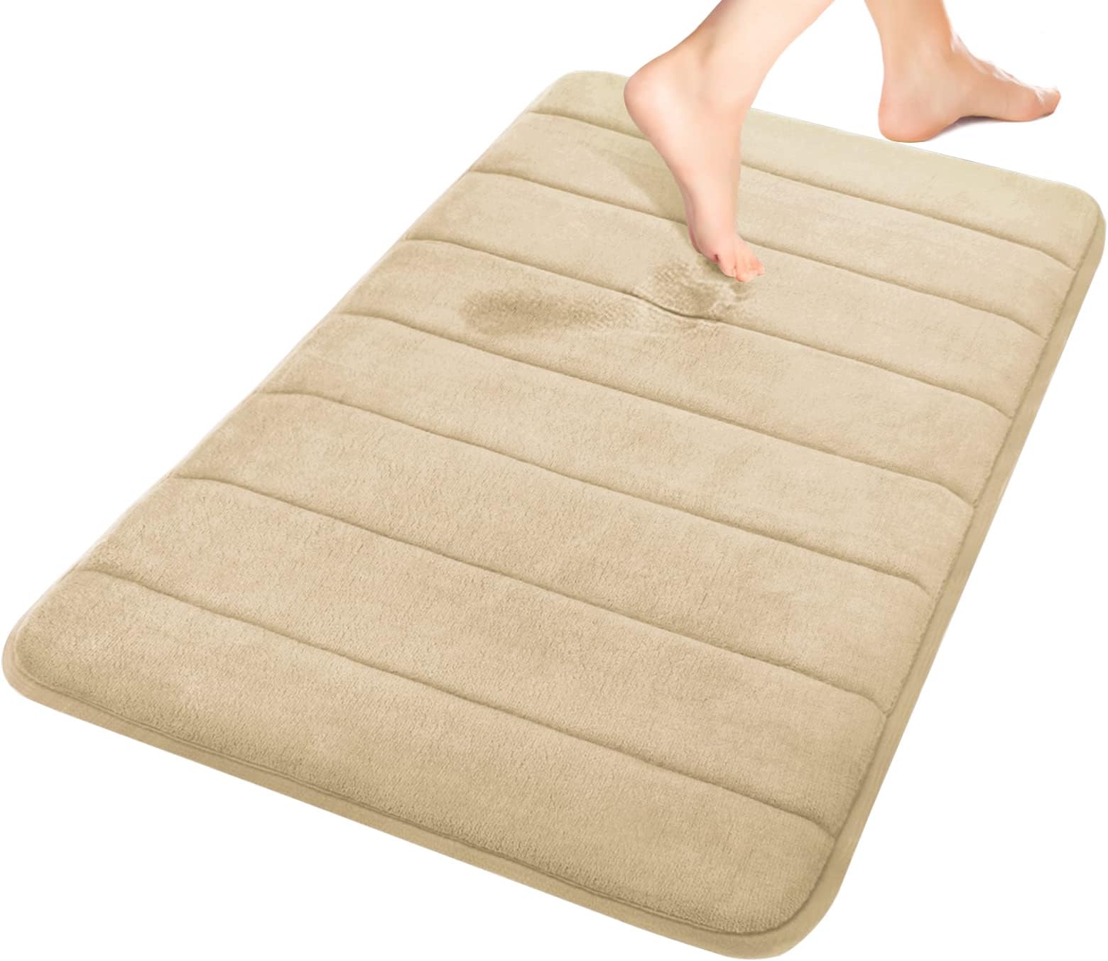 Yimobra Memory Foam Bath Mat, Comfortable, Soft, Maximum Absorbent, Machine Wash, Non-Slip, Thick, Easier to Dry for Bathroom Floor Rug (24 x 17 Inch, Beige)