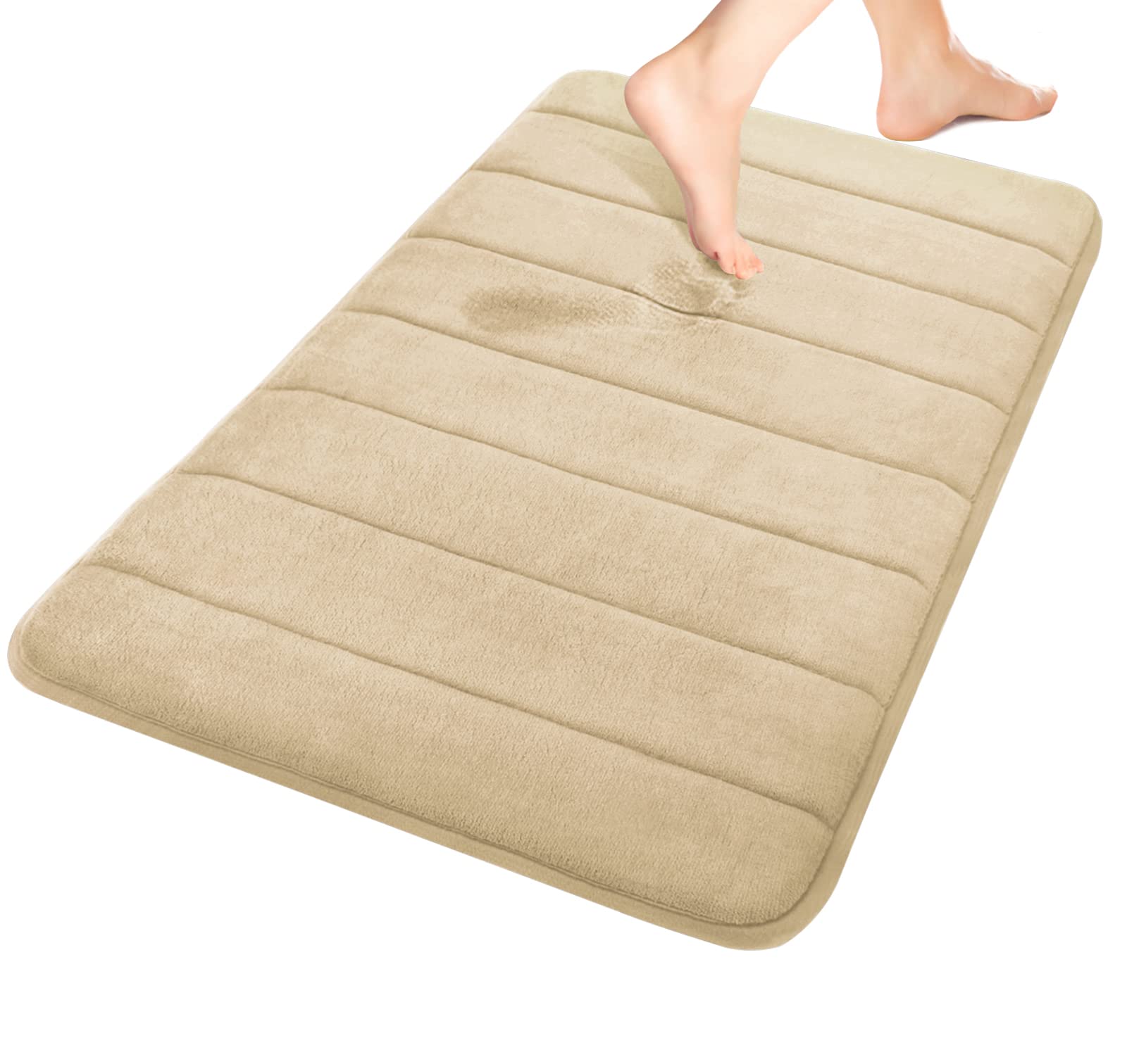 Yimobra Memory Foam Bath Mat, Comfortable, Soft, Maximum Absorbent, Machine Wash, Non-Slip, Thick, Easier to Dry for Bathroom Floor Rug (24 x 17 Inch, Beige)
