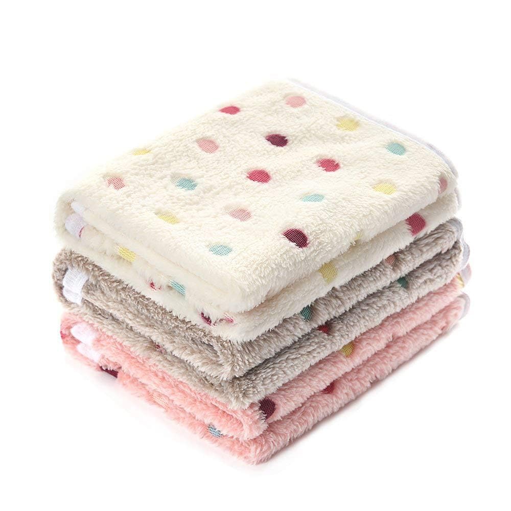 View 1 of 1 Pack 3 Blankets Super Soft Cute Dot Pattern Pet Blanket Flannel Throw for Dog Puppy Cat Beige/Brown/Pink Small