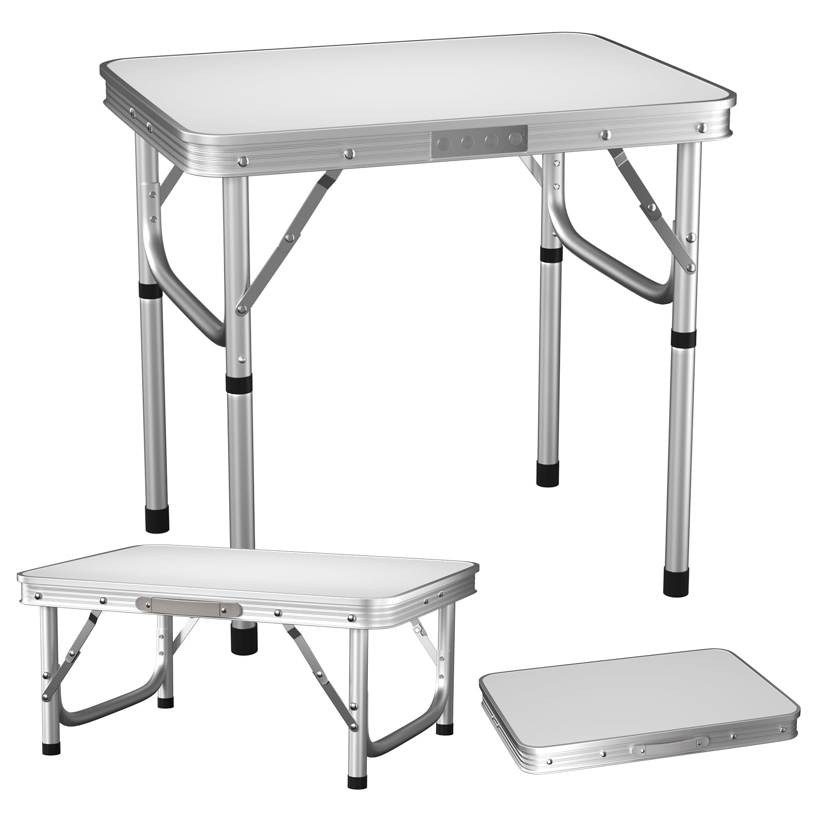 Banas 1.96FT (60cm) Folding Table, Heavy Duty Aluminium Foldable Table with Handle, Adjustable Height Portable Foldaway Table for Indoor Outdoor Garden, Picnic, BBQ, Camping, Party White