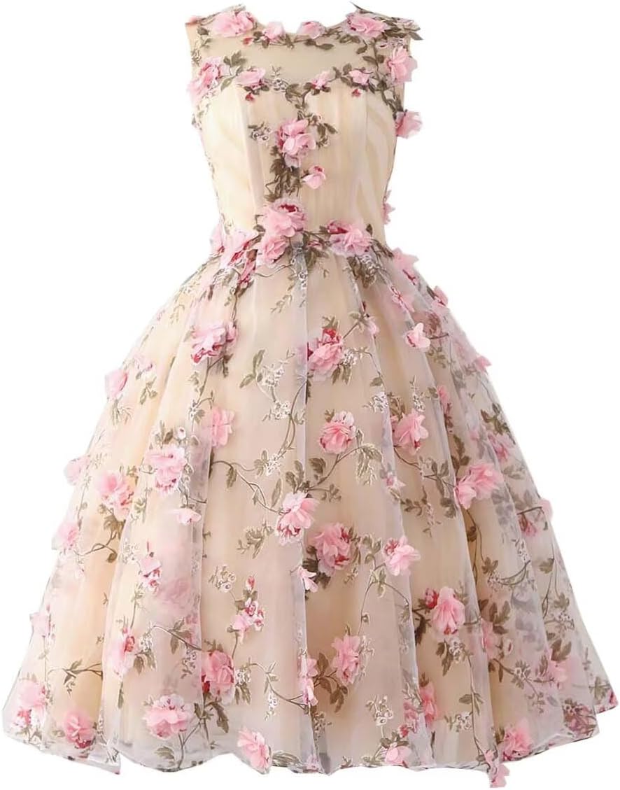 Vjjllst Sleeveless Homecoming Dresses 3D Flower Short Prom Formal Wedding Evening Bridesmaid Dress Tulle