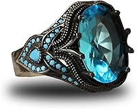 Vista 1 de 925 Sterling Silver Aquamarine Stone with Turquoise Stones Men Silver Ring, Handmade Blue Aquamarine Stone Men's Silver Ring, Vintage Men Ring