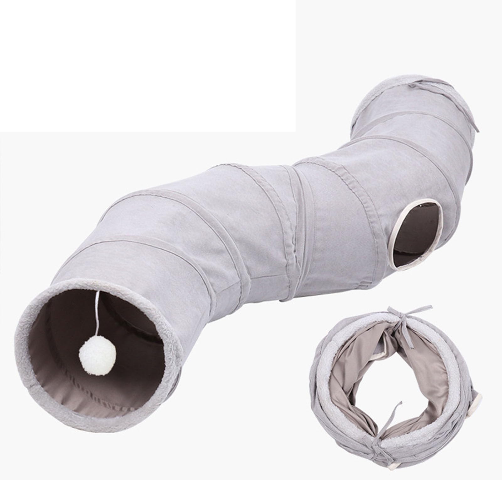 Tunnel pliable en S pour chat et chatons avec balle suspendue - Gris