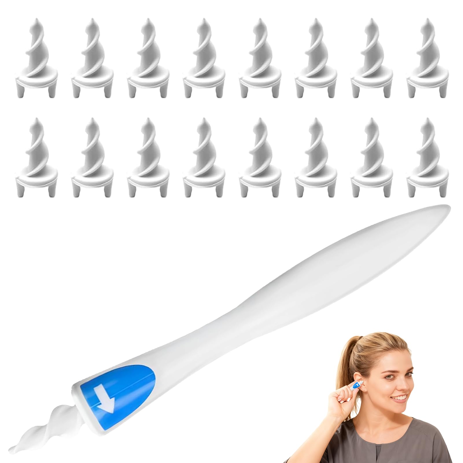 Dreamil Ohrreiniger, 360° Spirale Silikon Ohrreiniger für Erwachsene & Kinder – mit 16 Abwaschbaren Ersatzköpfen, Sanfte Ohrreinigung gegen Festsitzenden Ohrenschmalz