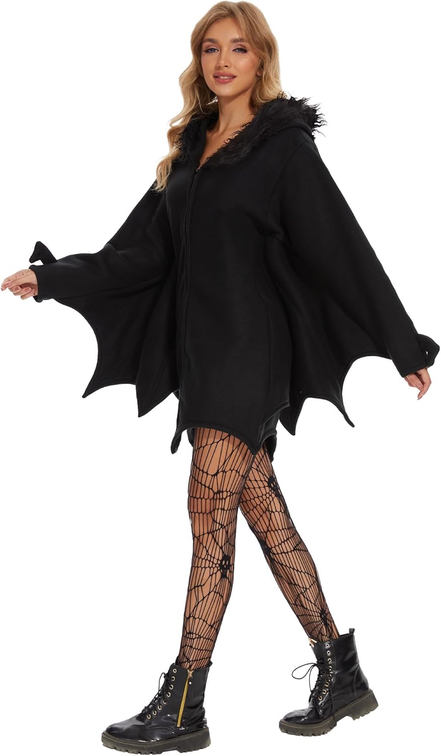 Black Bat Halloween Costume Dress Hoodie for Adult Women Cozy Onesie Vampire Bat Wing Cosplay Outfit - Image 2