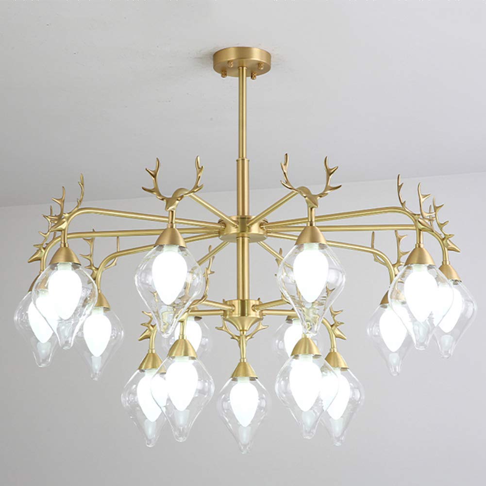 KXEcoLife Brushed Brass Antler ChandelierAdjustable Industrial Ceiling Light Fixture for Dining Room Bedroom & Living Room8 Lights Modern Home Decor