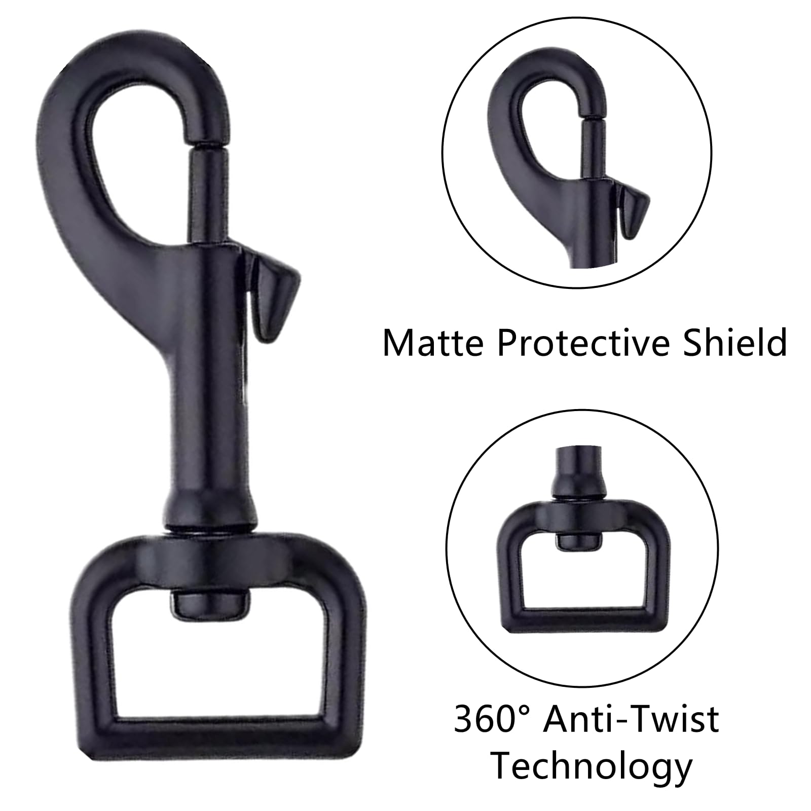 JLEivvi Rust-Proof Black 3/4'' Bolt Snap Hooks (4-Pack), Industrial-Grade Steel, 360° Swivel Eye - Image 3