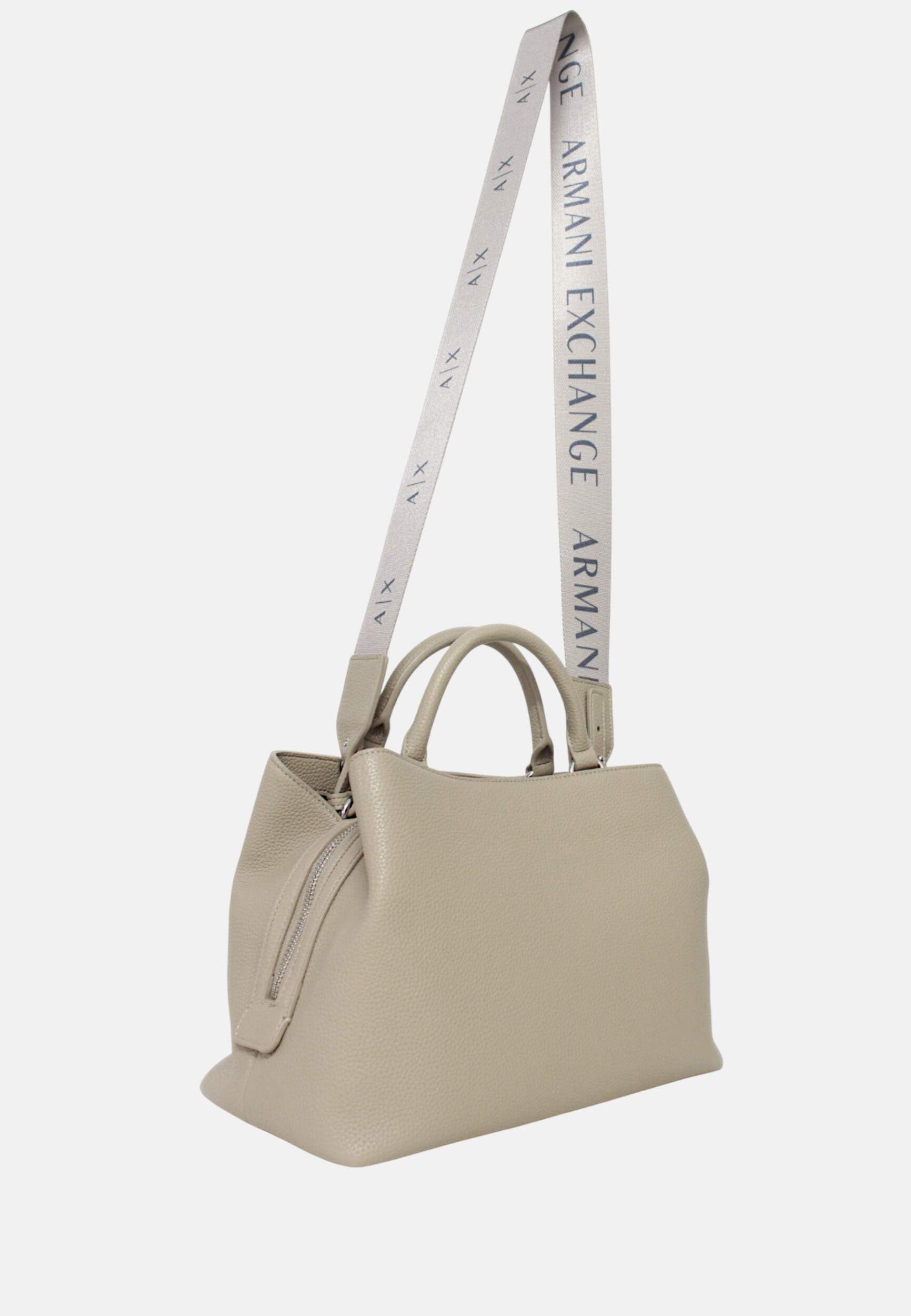 Armani Exchange Donna Nicole, Sustainable, Silver Logo, borsa per la spesa frontale, sabbia