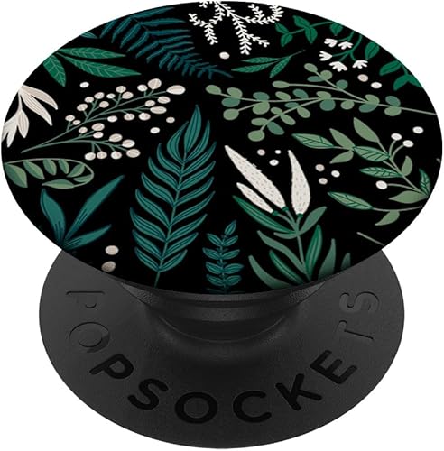 Follaje de helecho botánico verde y bayas blancas con estampado floral PopSockets intercambiables PopGrip
