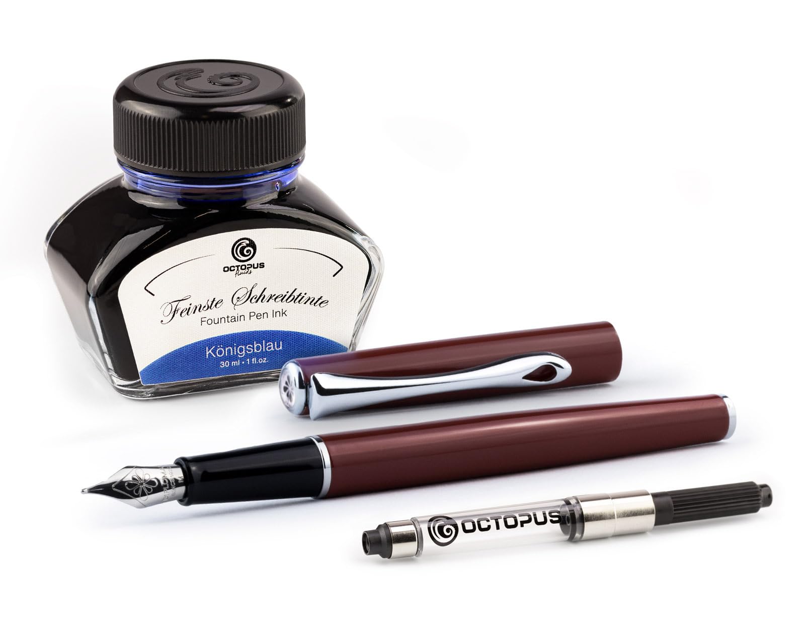 Diplomat Traveller Dark Red Fountain Pen Set, Metal Fountain Pen Set with Writing Ink and Converter, Writing Set — image 1