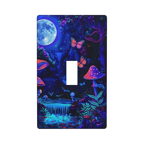 Gothic Night Mushroom Light Switch Cover Plates Decorative Single Toggle Wall Plate, 1 Gang Lightswitch Cover Bedroom Decor - Single Toggle - Night Mushroom