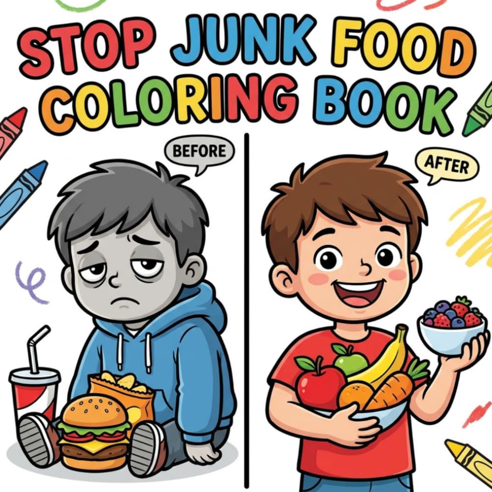 Stop Junk Food Coloring Book for Kids Ages 3-8: Fun and Educational Coloring Pages to Teach Healthy Eating Habits, Fruits & Vegetables, and Good Food Choices for Toddlers and Kids