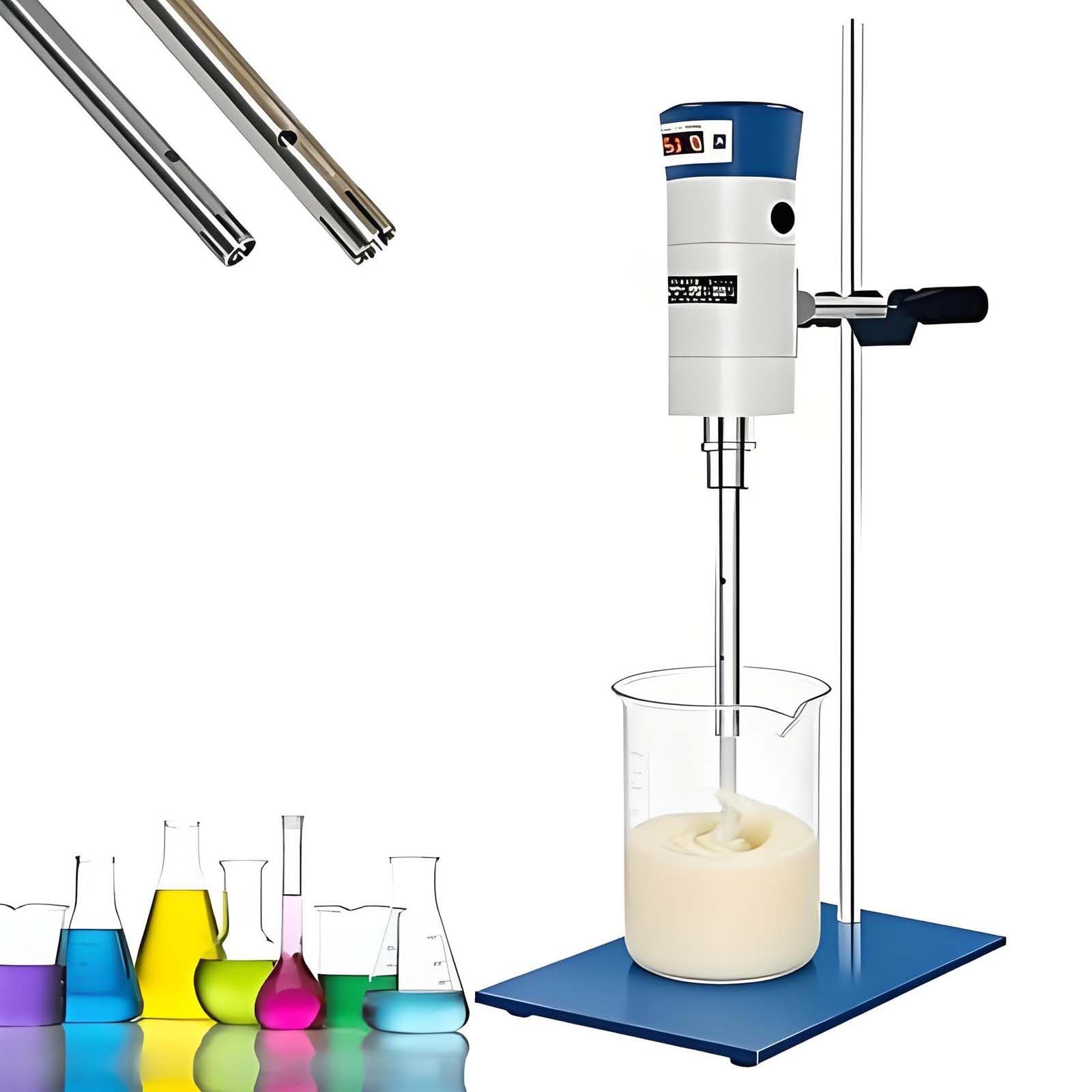 GUTYGIO High Speed Digital Display Emulsifier Laboratory Dispersing Homogenizer - Adjustable Speed with Support Stand, 2 Work Heads for Liquid Emulsification FJ200-DSH