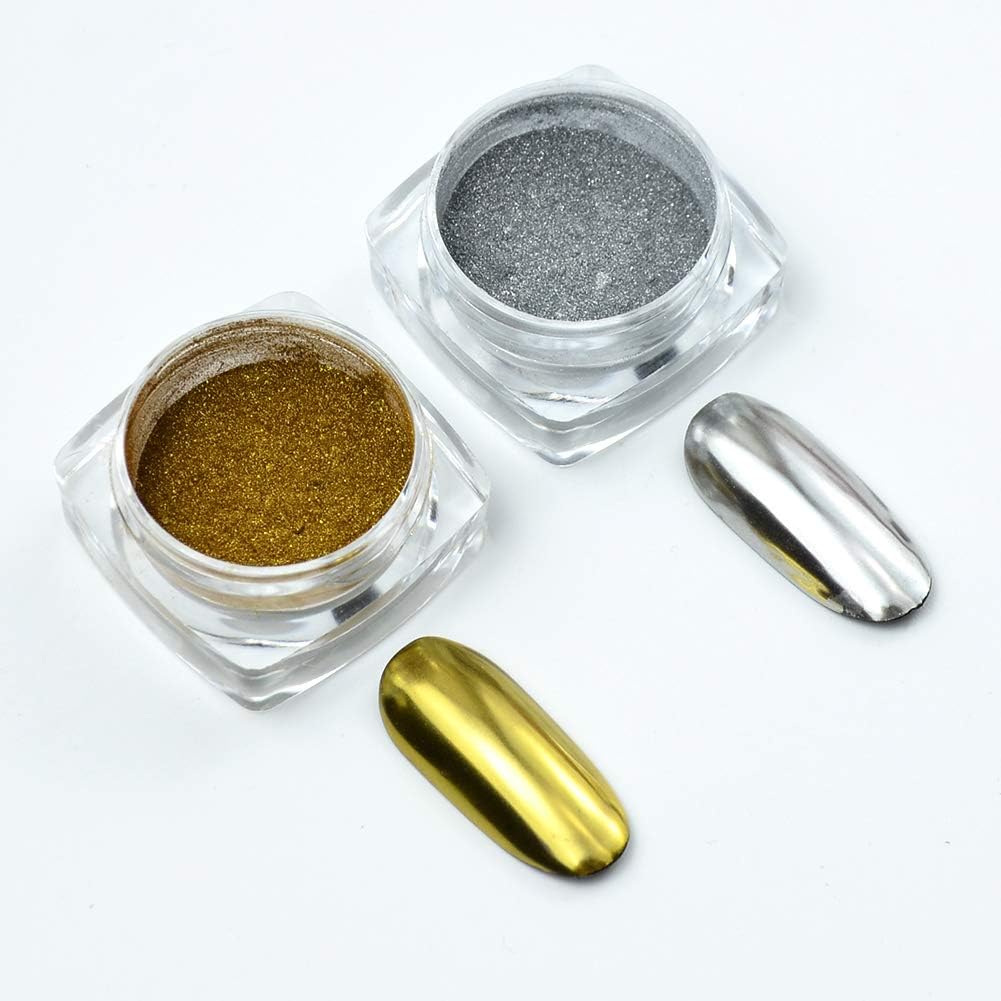2pcs/Set Gold & Silver Chrome Nail Powder, Mirror Effect Highly Pigmented Glitter Dust Metal Holographic Nail Powder, with Applicator Sponge-image-39