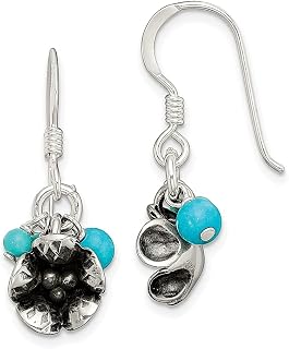 Prata Esterlina 925 Turq. Howlita/recon. Flor de magnésio Pastor Gancho Pendente Brincos Lustre Joias Finas Para Mulheres Presentes Para Ela, Prata esterlina Cristal Pedra, Howlita