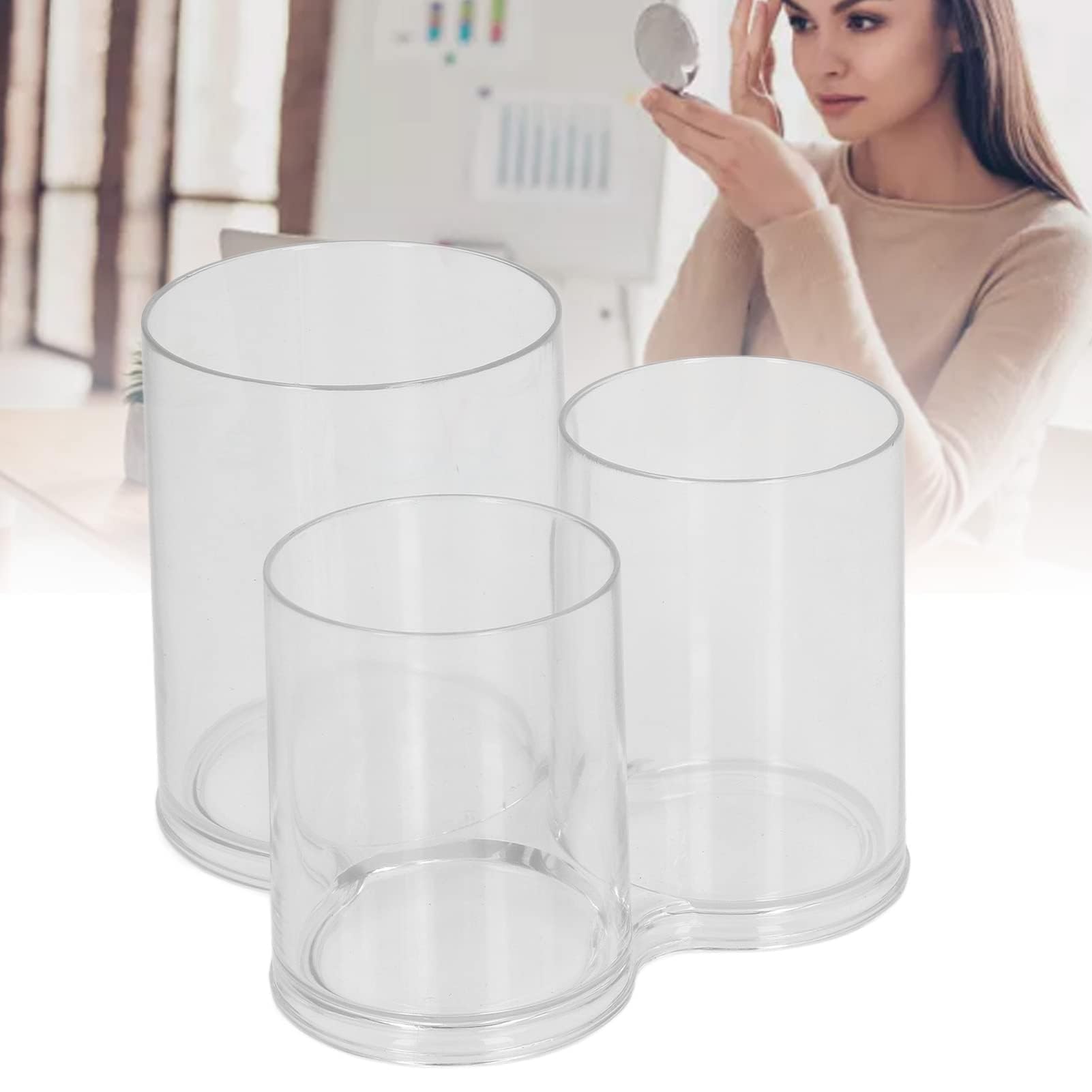 TOPINCN Portapenne in acrilico, contenitore rotondo trasparente per pennelli da trucco, tazze da scrivania per utensili, organizer cilindrico in plastica per cosmetici, per fondotinta, rossetto, per