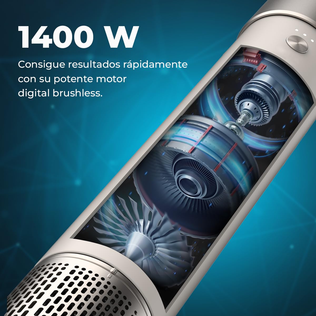 Cecotec Cepillo de Aire Secador Moldeador Alisador Multifunción 8 Cabezales CeramicCare AirGlam Champagne. 1400W, Tecnología Coanda, 3 Velocidades, 3 Temperaturas, Control Inteligente Calor, 110000rpm — view 6
