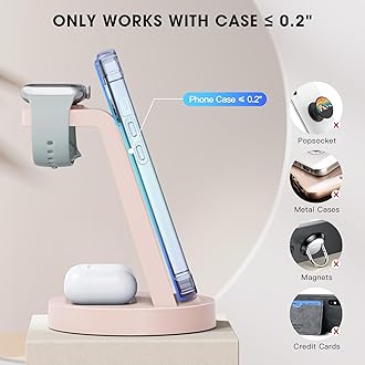 Anlmz 3 in 1 Charging Station for iPhone, Wireless Charger for iPhone 17 16e 16 15 14 13 12 11 X Pro Max & Apple Watch - Charging Stand Dock for AirPods (Pink)