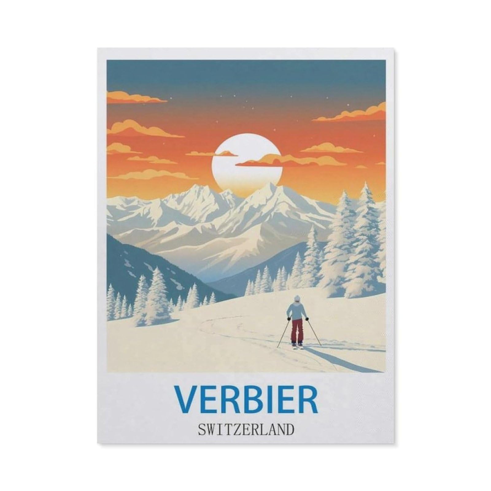 BEAYODKP Diamond Painting Kits ，Verbier Switzerland ， Ski（30 x 40 cm）