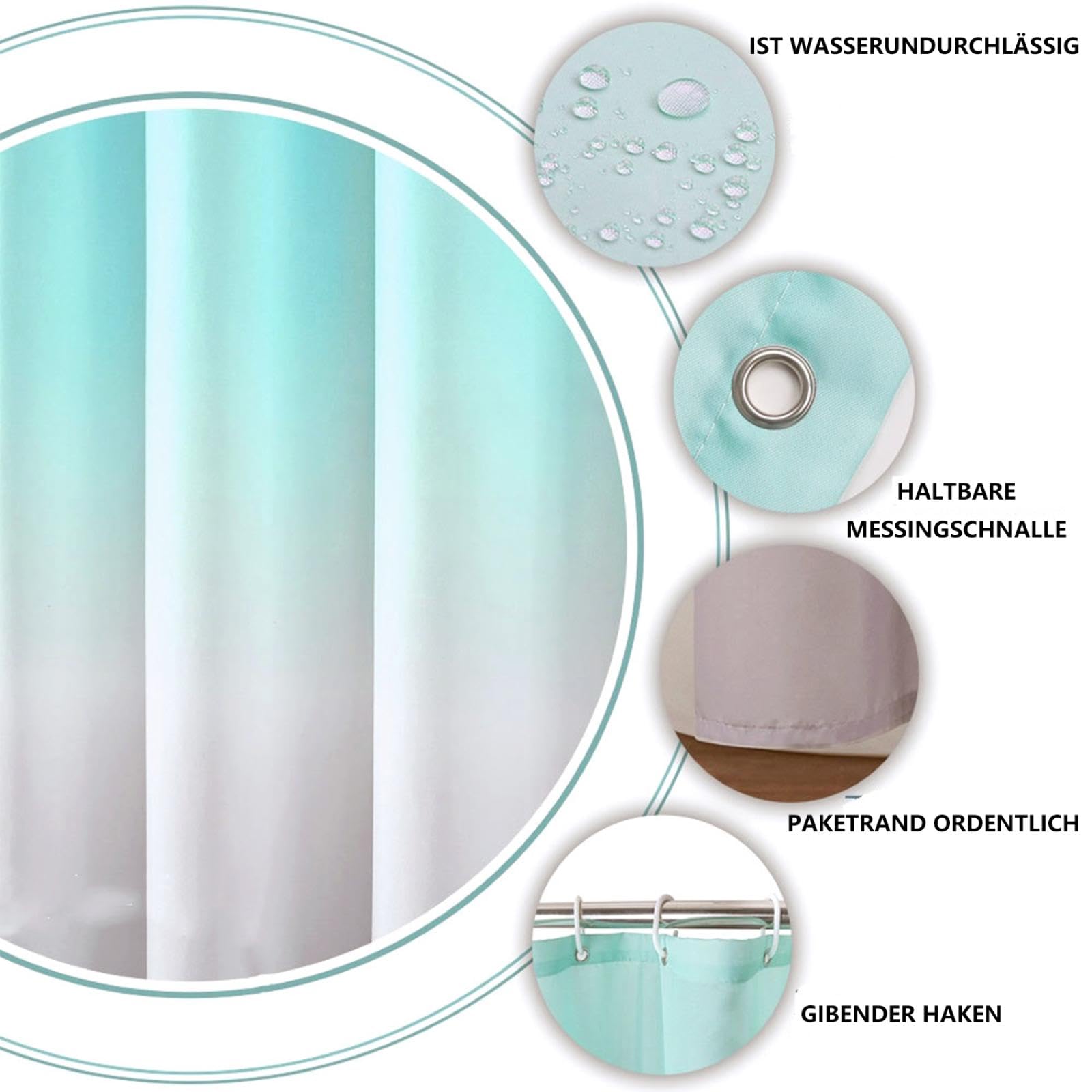 Rideau de douche imperméable 230 x 180 cm – Tissu dégradé anti-moisissure Impression numérique lavable avec Hoo – Idéal pour salle de bain et baignoire