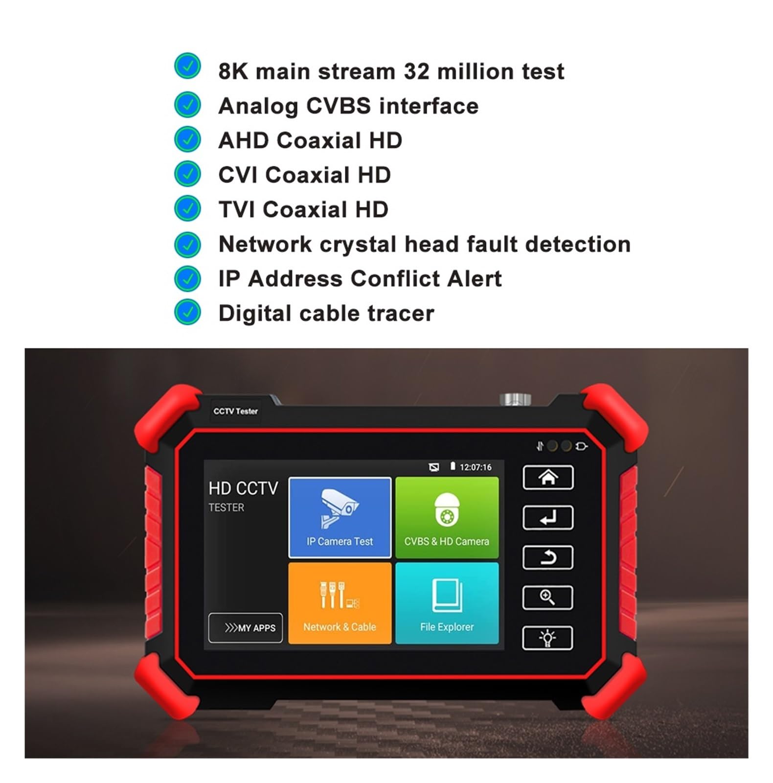 Monitor testowy CCTV, Tester Wideo Wi-Fi, Tester CCTV IP/Tester IPC 4-calowy Ekran Dotykowy Z Obsługą CVBS Test Kamery Analogowej AHD/CVI/TVI Ze Znacznikiem Kabla(IPC-1910 Plus)
