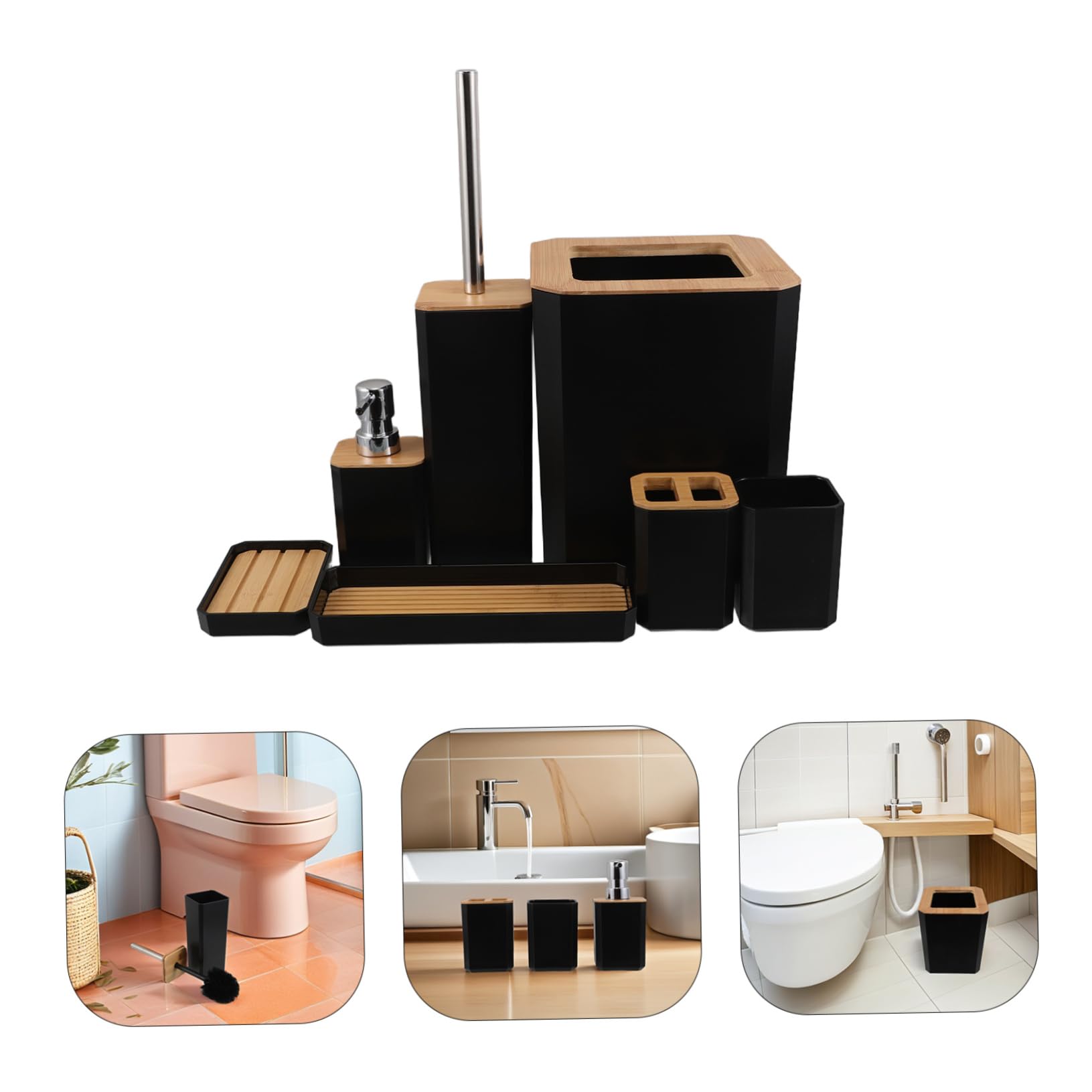 Baño de Bambú Set de Baño Incluye Vaso para Cepillo de Dientes Dispensador de Jabón Líquido de Casa o Hotel Juego Accesorios