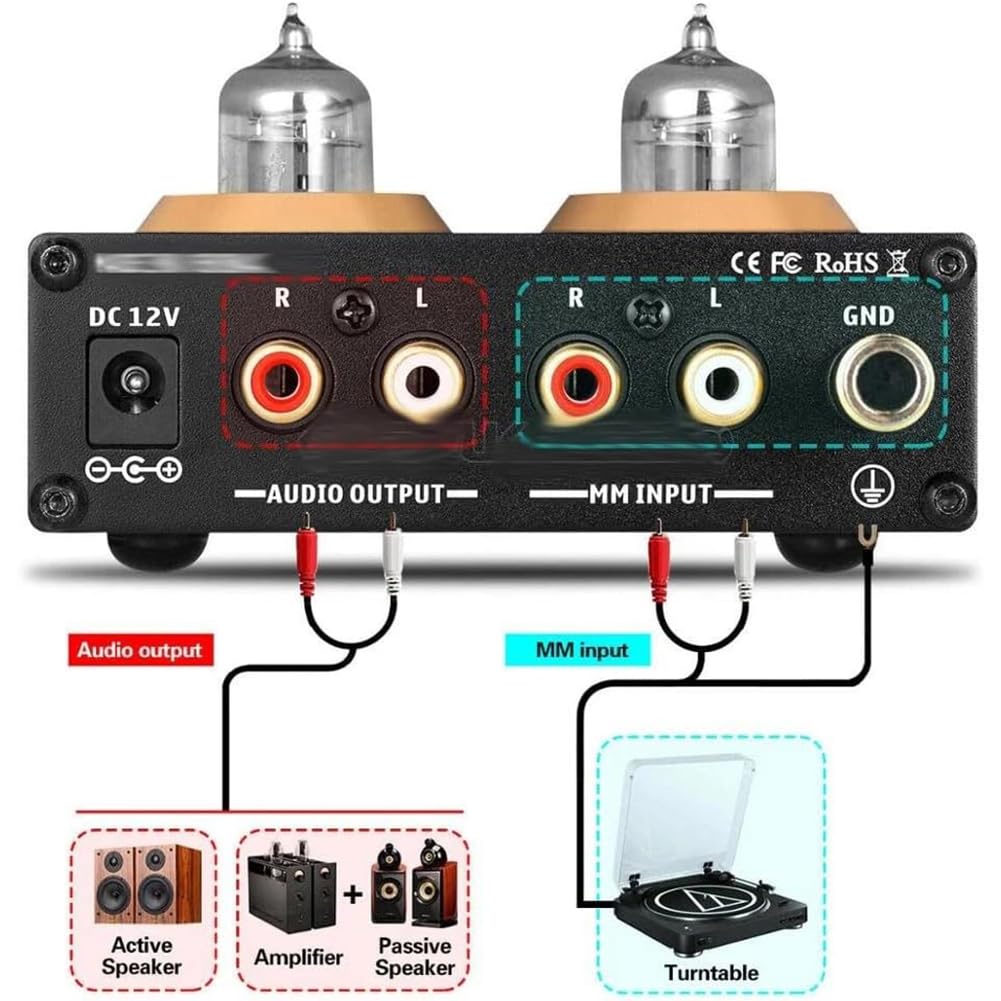 Mini preamplificatore audio, passo phono HiFi MM per platino, 2 tubi a vuoto, con interruttore di regolazione del guadagno, per Home Theater HiFi