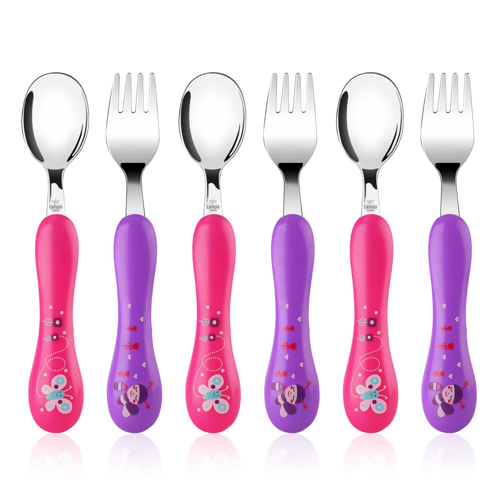 Lehoo Castle KinderBesteck, 6-teilig KinderBesteck Edelstahl, Kinder Besteck, Baby Kleinkinder Löffel Gabel Messer Set