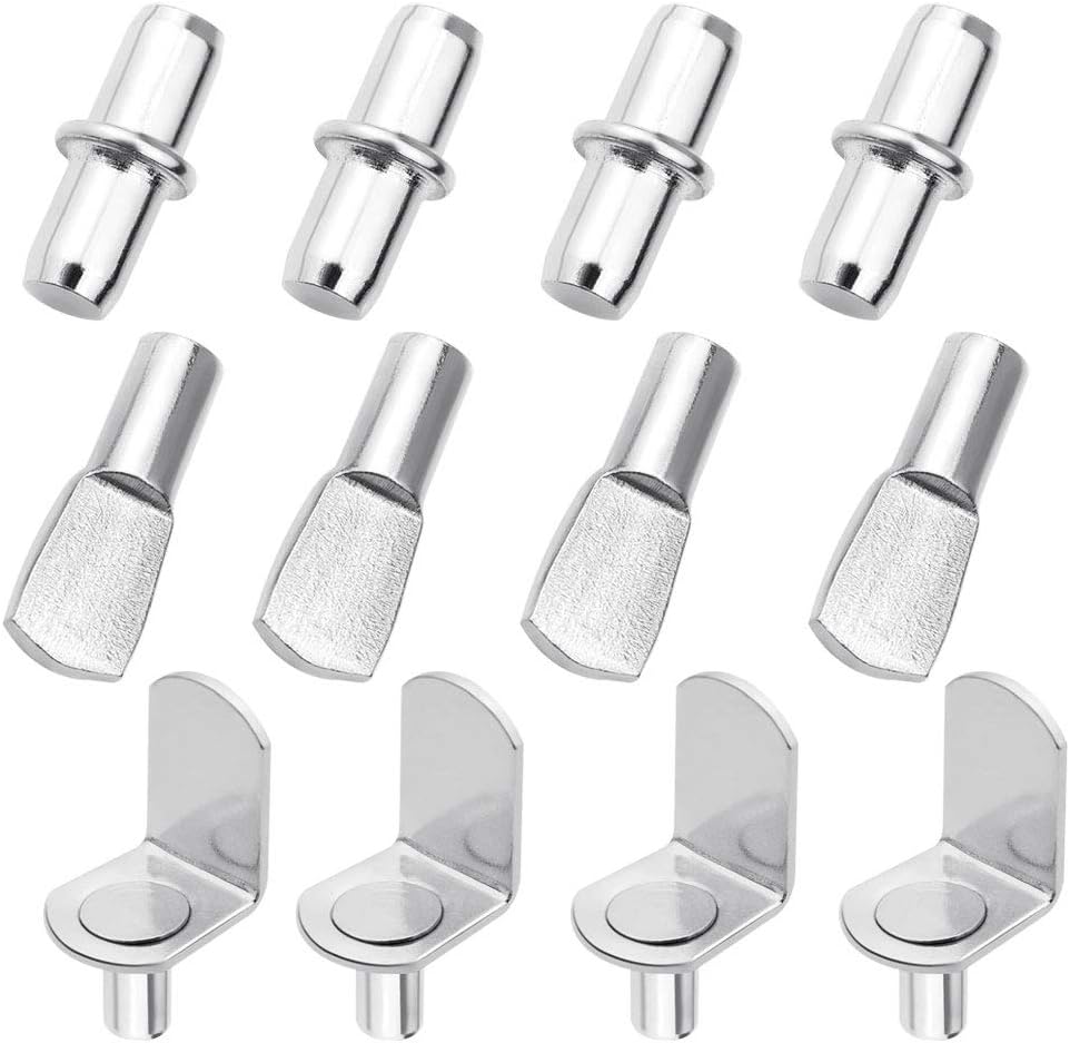 PERFETSELL 100Pcs Shelf Support Pegs 3 Styles Shelf Pins Kit Nickel Plated Shelf Peg Pin Supports for Cabinet Furniture Closet Shelf Bracket Wardrobe Office Accessories Display Stand