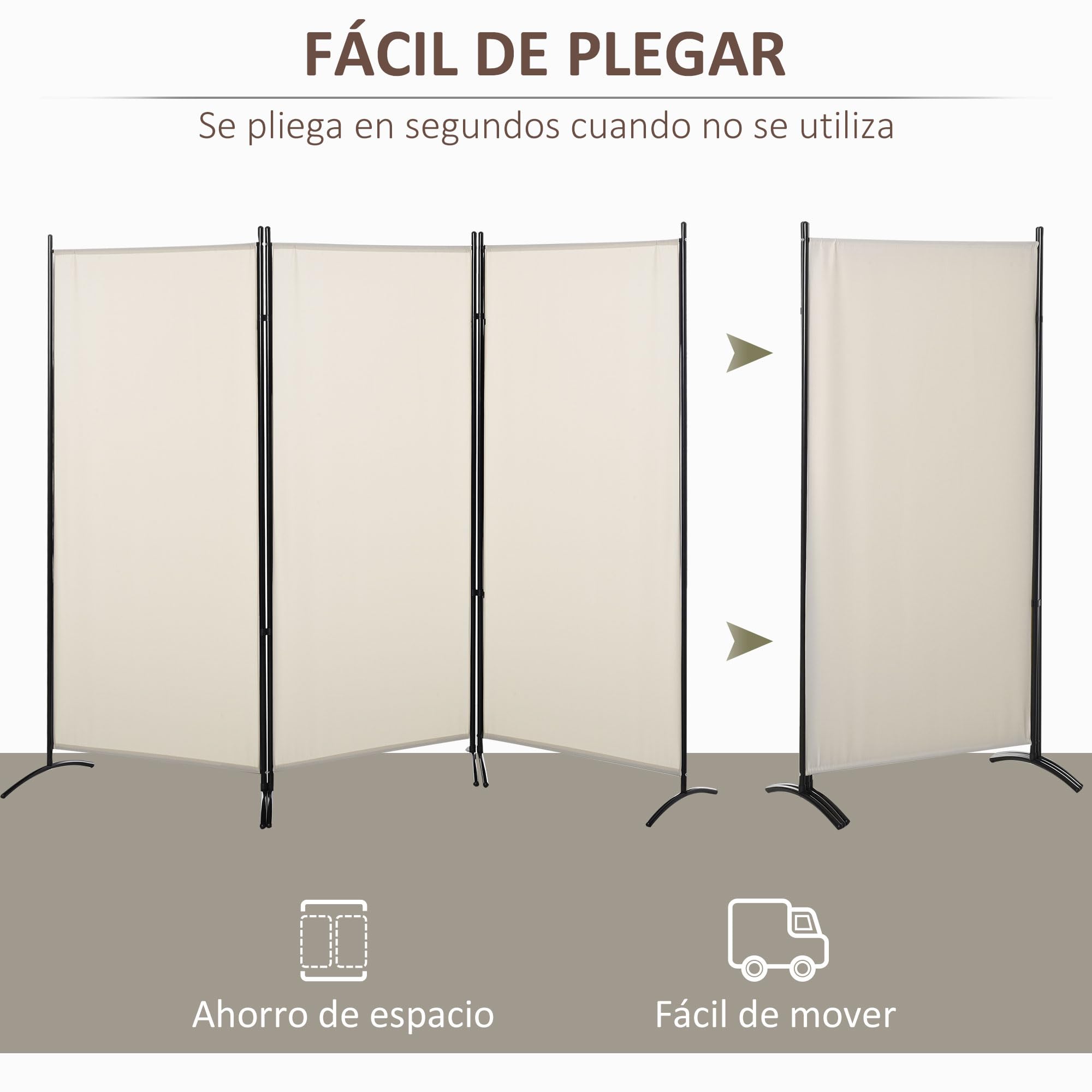 HOMCOM Biombo de 3 Paneles Biombo Separador de Ambientes 253x50x182 cm Divisor de Habitación Plegable con 6 Pies de Metal Pantalla de Privacidad para Oficina Dormitorio Beige