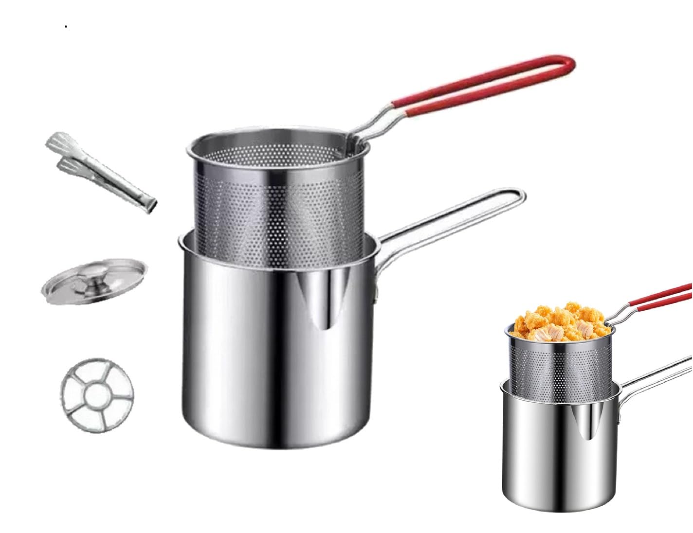 Deep Fryer Set 304 Stainless Steel Removable Frying Basket Portable（5pcs）