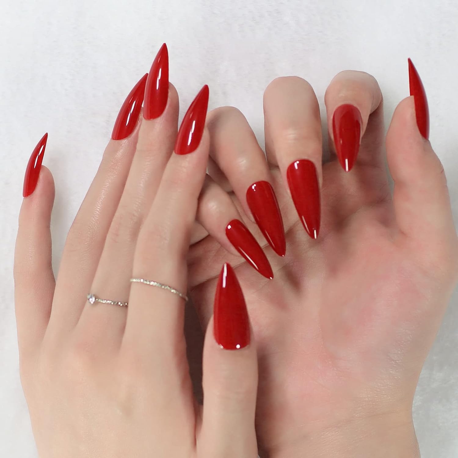 Coolnail Glossy Red Press on False Nails Medium Long Stiletto Fake Nails Salo... thumbnail 2