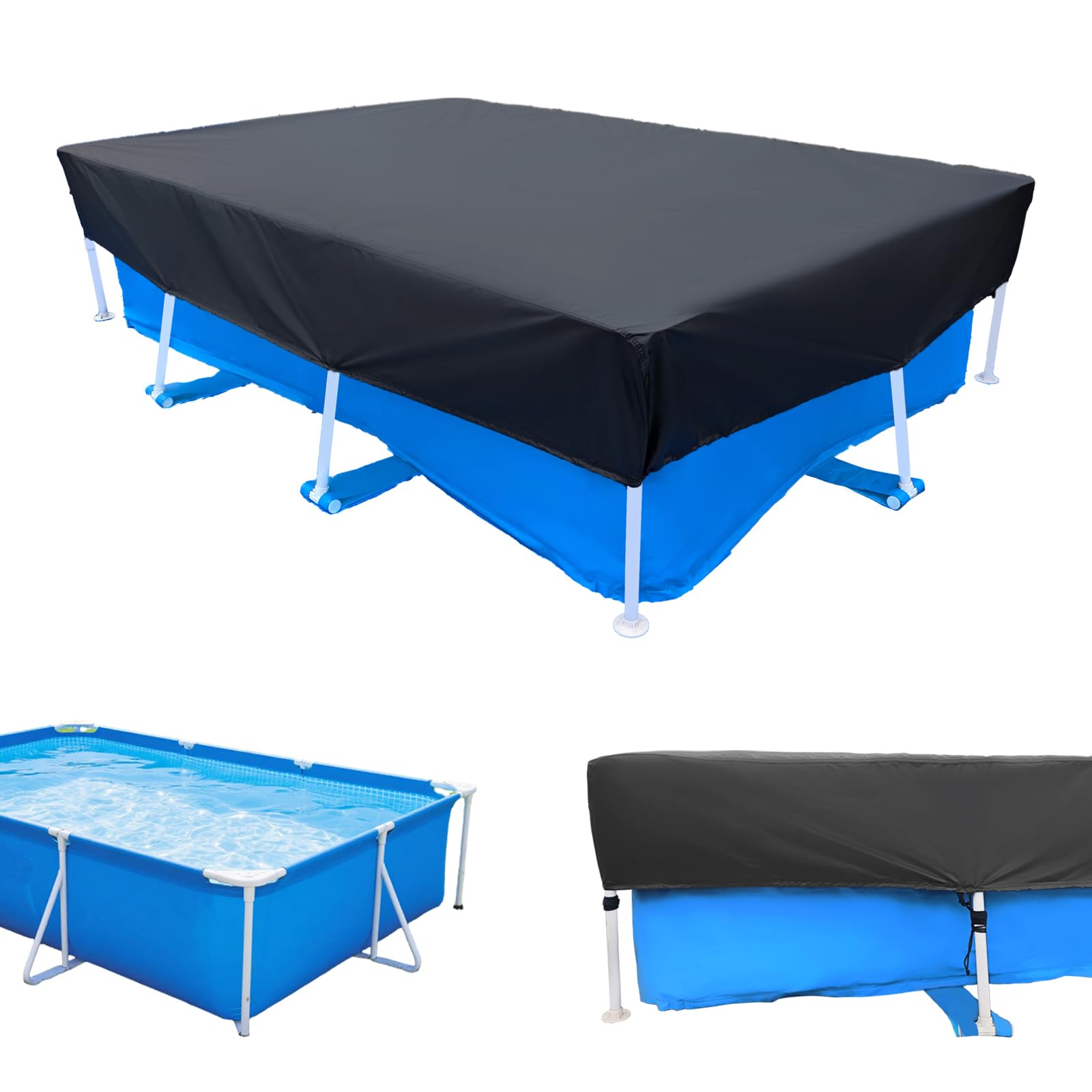 7.3 ft x 4.9 ft Black Rectangle Pool Cover for Outdoor Above Ground Pool