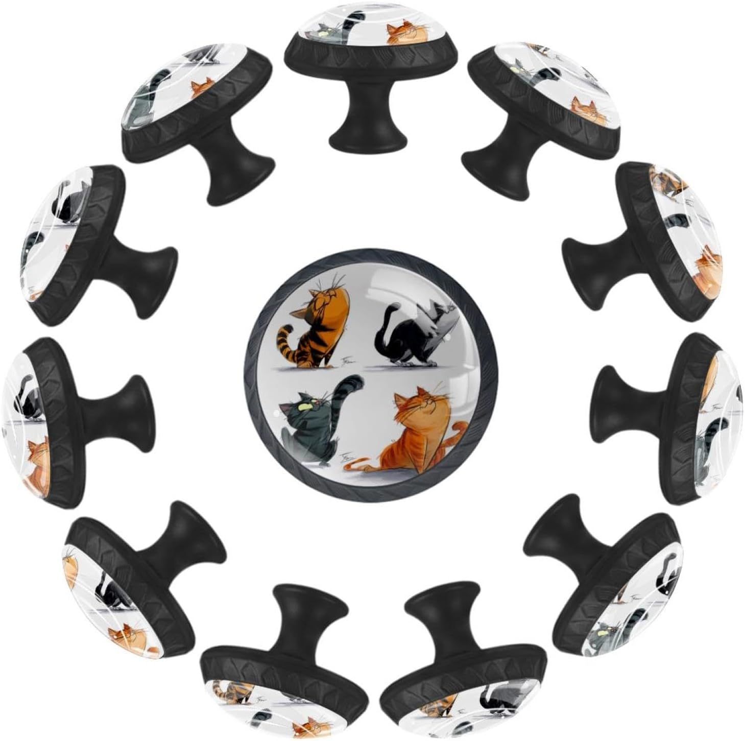 Black Artoon Cute Cats (2) Pattern Cabinet Knobs, Decorative Drawer Pulls for Kitchen Cabinet, Furniture Hardware for Cupboard Closet Bedroom