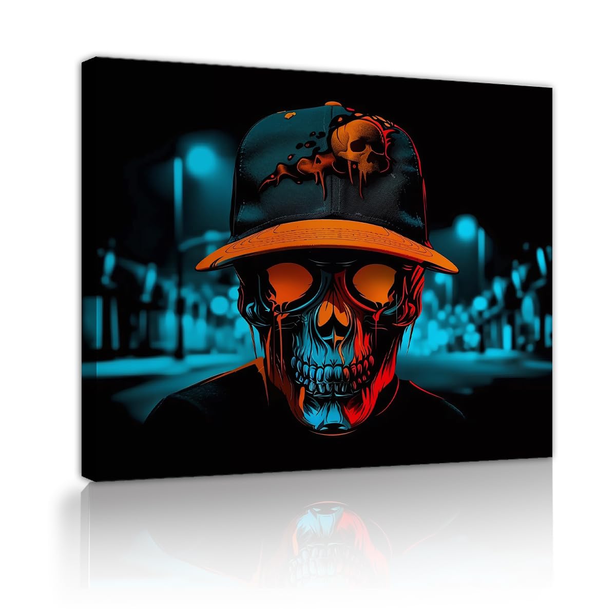 YUNART Modern Street Pop Art Skull Canvas Prints Contemporary Urban Graffiti Scene Artwork Funny Skeleton Poster for Teens Adults 80x105cm Innerframe