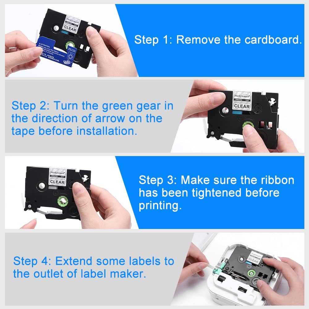 MarkDomain Compatible Label Tape Replacement for Brother TZe TZ Laminated P Touch Label Maker Tape for PT D210 H110 D600 1230PC 1280, Black on Clear/Purple/Blue/Pink/Mint Green/Berry Pink/Lime Green