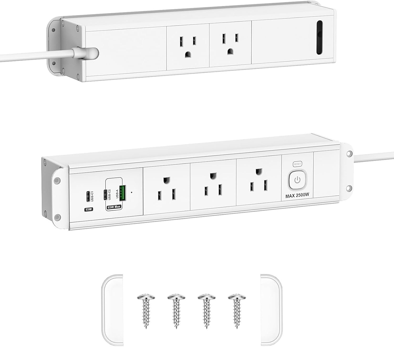 Recessed Power Strip with 65W USB-C Fast Charging Station, Tamper-Resistant Design AC Outlets,Furniture Flush Mount Power Strip, 1625W Extension Cord,ETL Listed,Desk Organizer for Home, Office