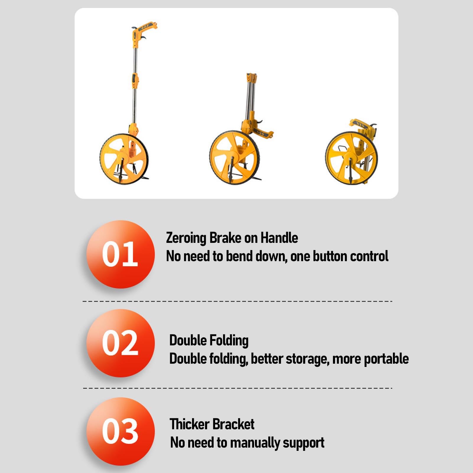 Medición de la Rueda, Plegamiento de Distancia Portátil Medida Wheel, 0-9999.9m, Doble Plegable, una Clave para Reiniciar, Kickstand para Mantener el Soporte