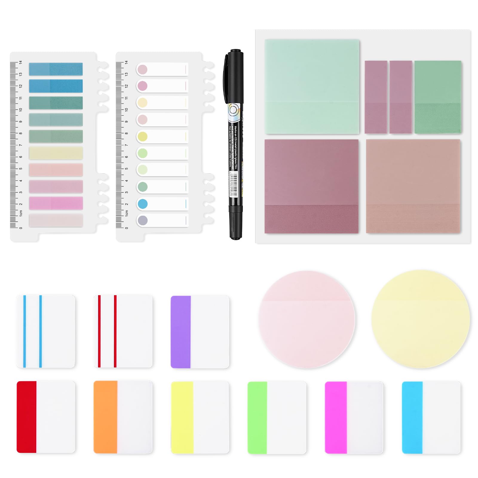 1000 Sheets Sticky Notes Set with Pen, 3x3 Transparent Sticky Notes Tabs Translucent Morandi Colours Index Tab for Book Annotation, Office School Supplies