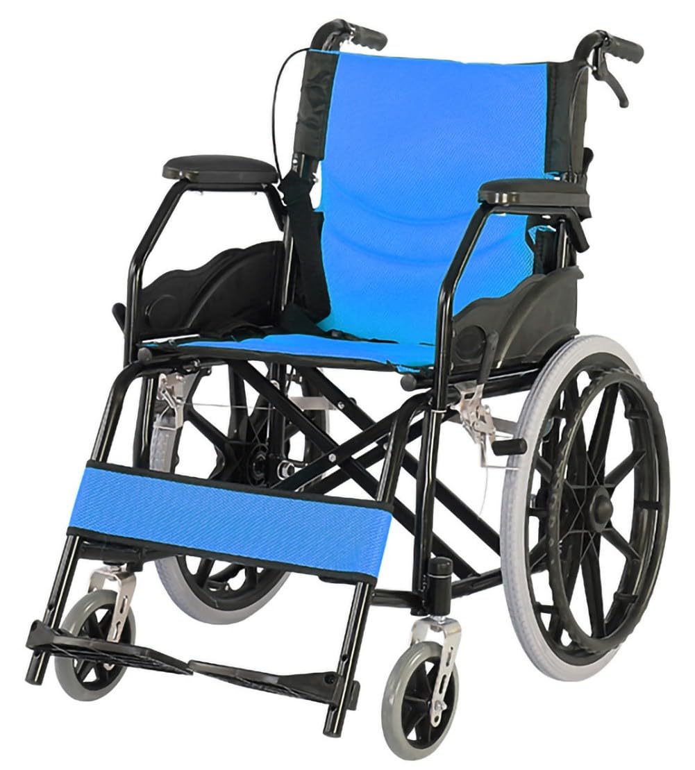 SXSLTSA Transport Wheelchair with Seat, Folding Transport Chair for Adults and Seniors with Reversible Soft Backrest and Footrests Lightweight Portable Wheelchair with Hand Brake B