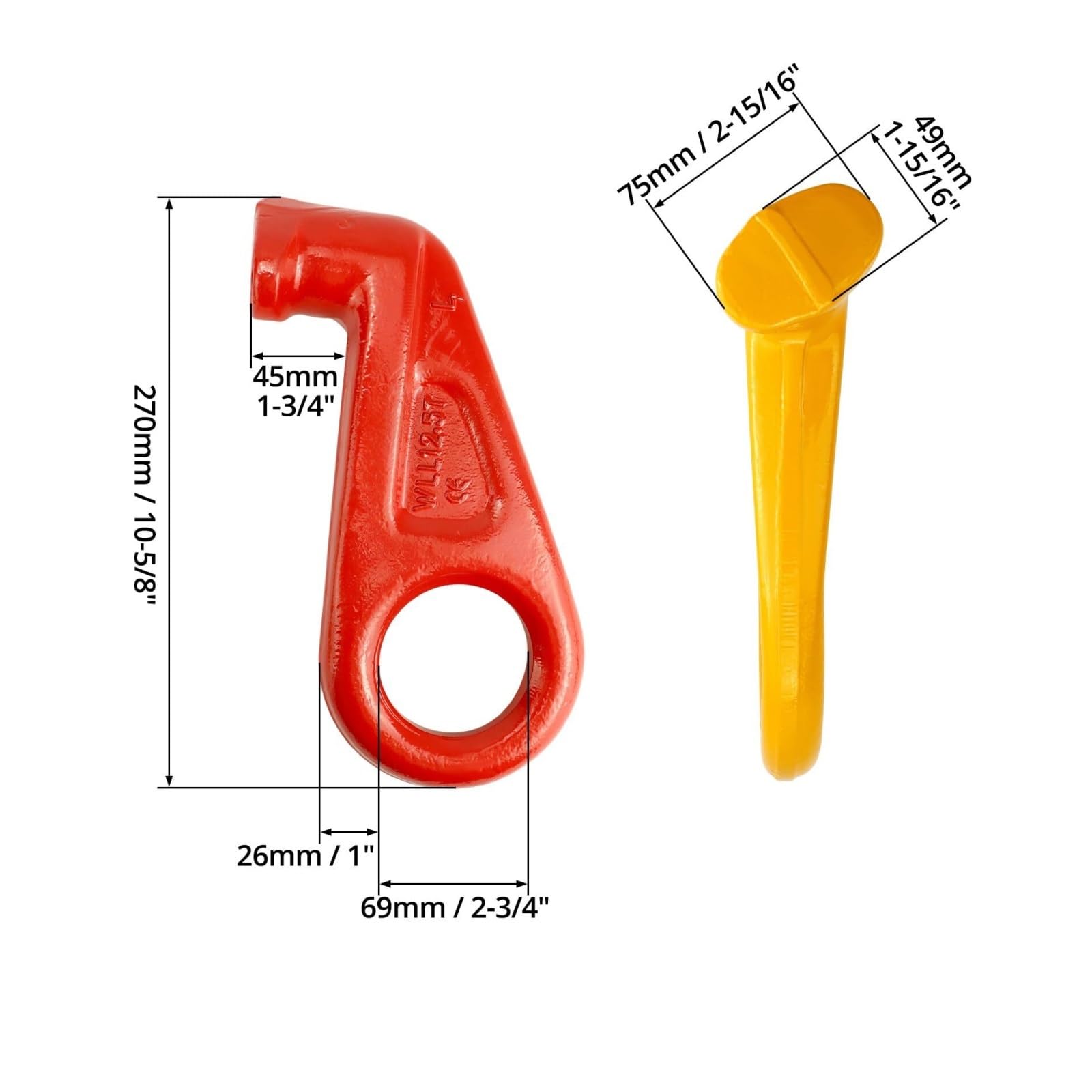 Ganci di sollevamento for container, confezione da 2, 12,5 T, gancio di sollevamento for container in acciaio legato, sinistra e destra, a 45 gradi