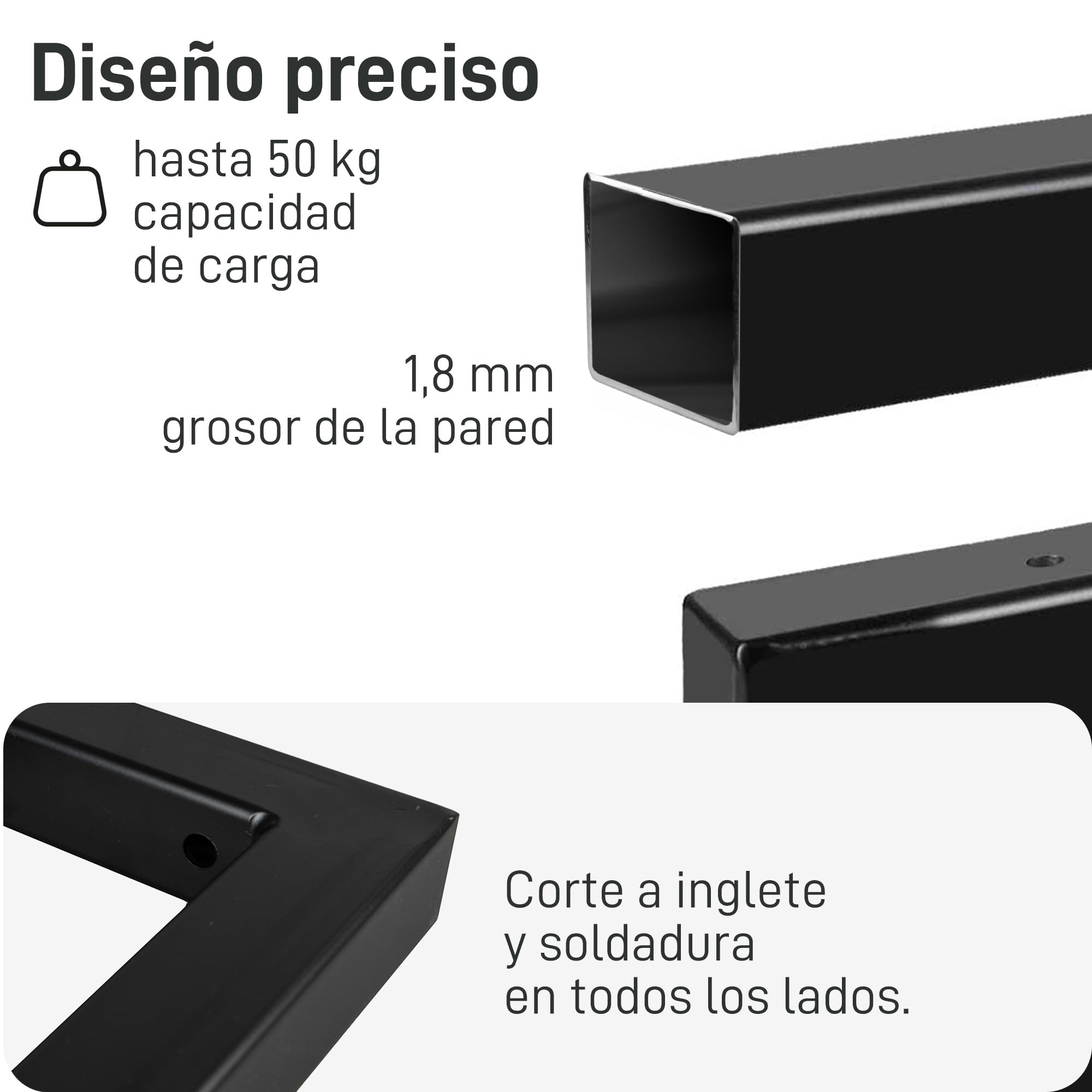 Natural Goods Berlin 2X Escuadras para Estanterías Rectangular | Soporte para Estante de Pared y Lavabo | Montaje en Pared Sencillo | Soporte de Estante de Metal en Negro | Toalleros de Baño | 500mm