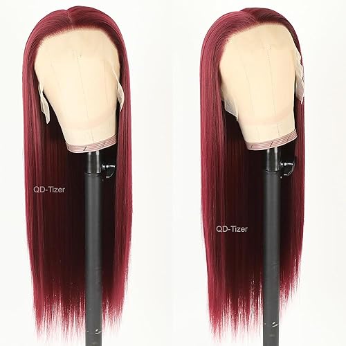 Miniatura 10 de QD-Tizer - Peluca de moda de cabello sintético largo lacio con encaje frontal para mujer