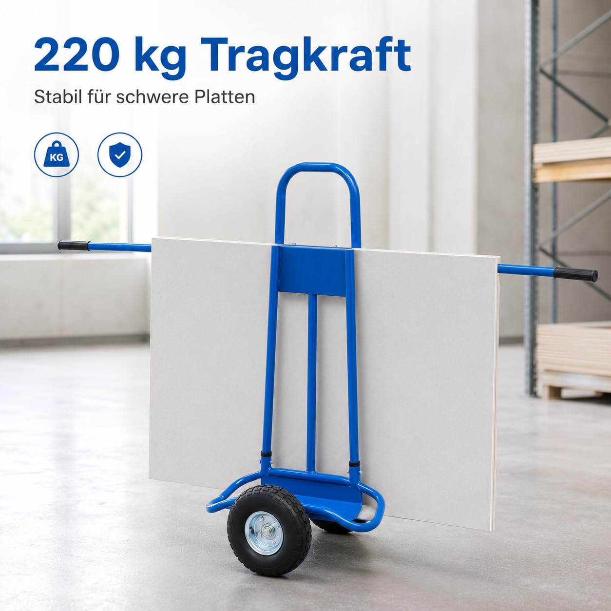 Carro de transporte para placas, camiones pesados para placas de madera contrachapada, paneles de yeso, placas de acero portátil, dispositivo de transporte para renovación de casa, construcción (azul)