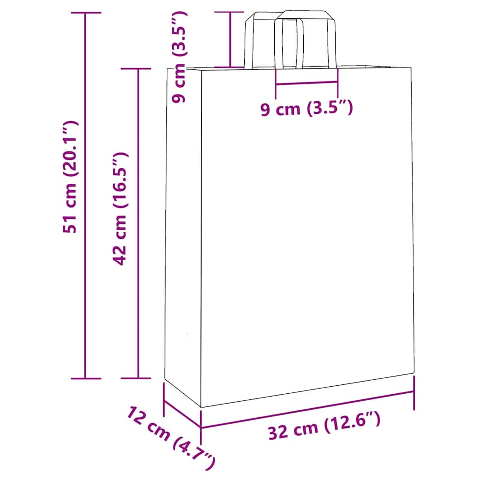 Fecpoo Papierowe torebki 250 szt. – białe torebki papierowe z papierowymi uchwytami linowymi, 32 x 12 x 42 cm, nośność 8 kg, idealne na prezenty, zakupy, wynos i imprezę