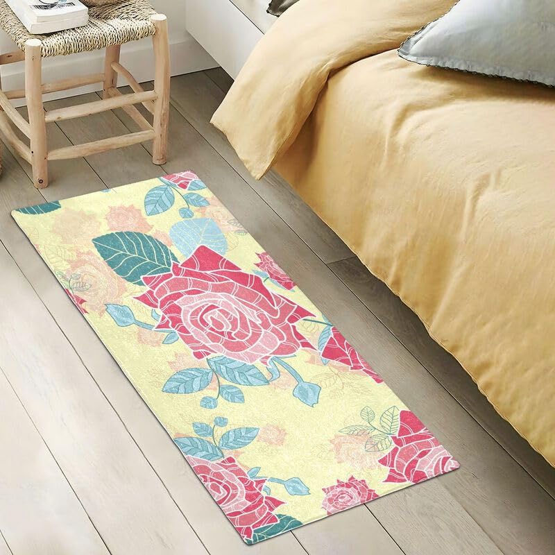 Miniatura 5 de Pink Roses Non Slip Mat Machine Washable Bath Mats for The Entrance of The Door, Bathroom and Bedroom 39x20in