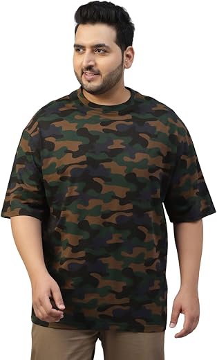 Veirdo® 100% Pure Cotton Oversized Loose Baggy Fit Drop Shoulder Paisley Printed Plus Size T-Shirt for Men (Sizes: 2XL to ...