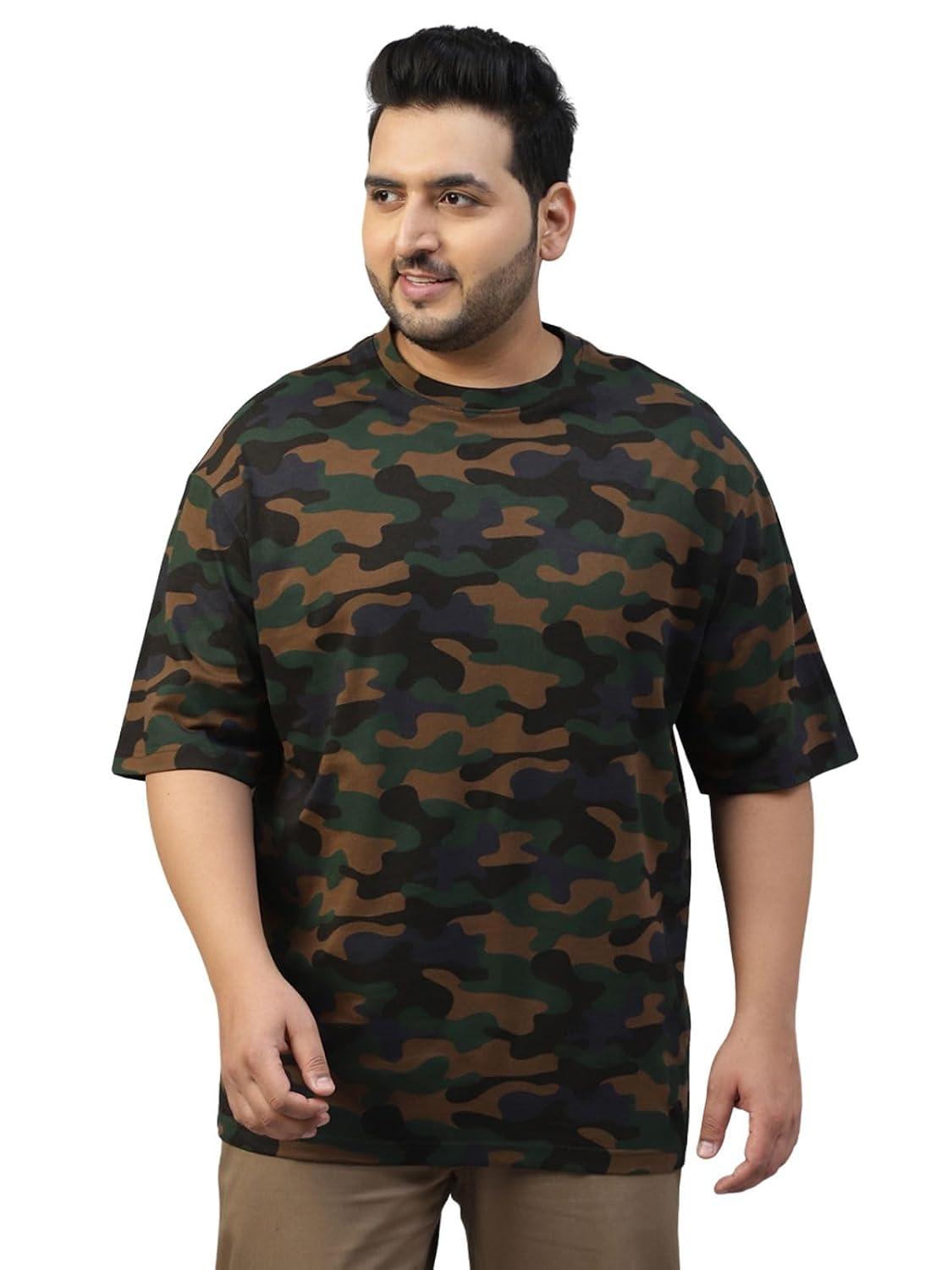 Veirdo® 100% Pure Cotton Oversized Loose Baggy Fit Drop Shoulder Paisley Printed Plus Size T-Shirt for Men (Sizes: 2XL to ...