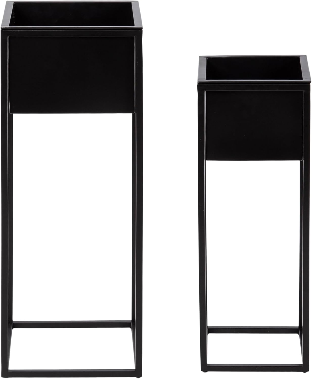 Kate and Laurel Palade Modern Two-Piece Metal Outdoor Planter Set; 2 Piece Set; Black; Metal Indoor or Outdoor Planters with Geometric Base for Patio Plant Decor